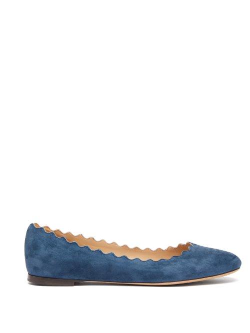Matchesfashion.com Chlo - Lauren Scallop Edge Leather Ballet Flats - Womens - Dark Blue
