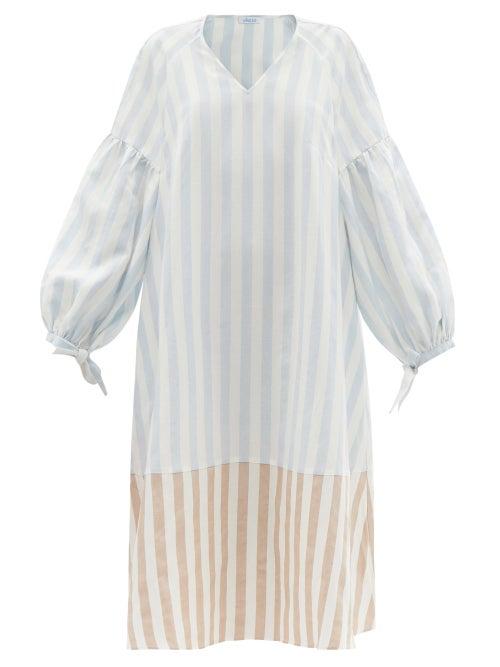 Ladies Rtw Vika 2.0 - V-neck Striped Tencel-blend Midi Dress - Womens - Blue Stripe