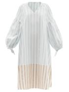 Ladies Rtw Vika 2.0 - V-neck Striped Tencel-blend Midi Dress - Womens - Blue Stripe