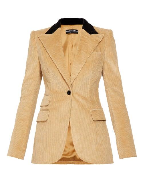 Matchesfashion.com Dolce & Gabbana - Single Breasted Corduroy Jacket - Womens - Beige