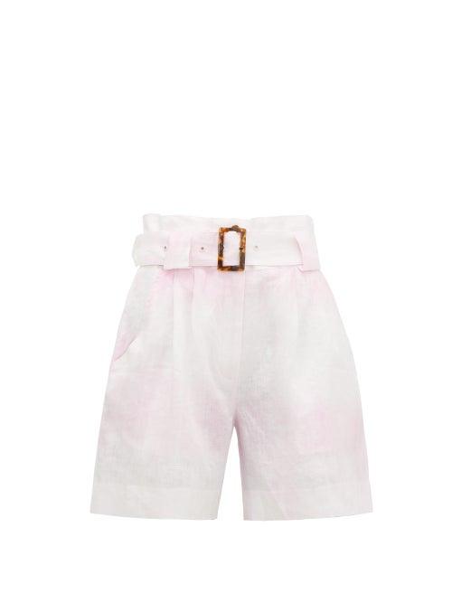 Matchesfashion.com Solid & Striped - Paperbag-waist Tie-dye Linen Shorts - Womens - Pink White