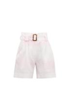 Matchesfashion.com Solid & Striped - Paperbag-waist Tie-dye Linen Shorts - Womens - Pink White