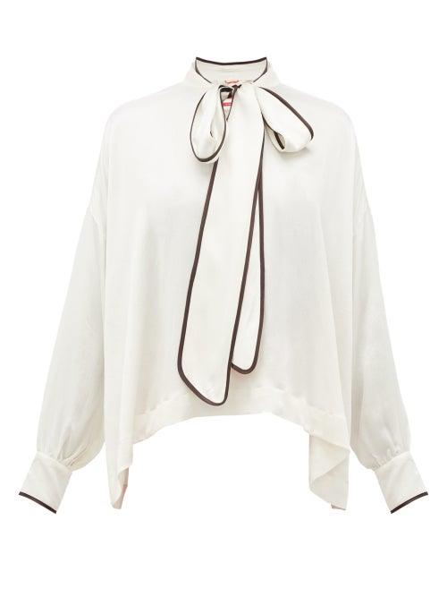 Matchesfashion.com F.r.s - For Restless Sleepers - Alethia Pussy-bow Hammered-silk Blouse - Womens - White Multi