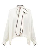 Matchesfashion.com F.r.s - For Restless Sleepers - Alethia Pussy-bow Hammered-silk Blouse - Womens - White Multi