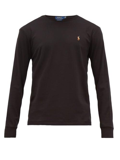 Matchesfashion.com Polo Ralph Lauren - Logo Embroidered Cotton Long Sleeved T Shirt - Mens - Black