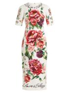 Matchesfashion.com Dolce & Gabbana - L'amore E Bellezza Peony Print Cady Midi Dress - Womens - White Multi