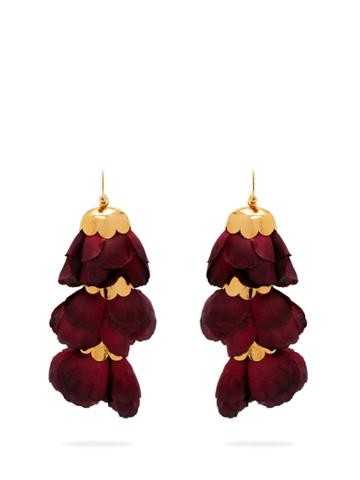Elise Tsikis Triple Silk-flower Drop Earrings
