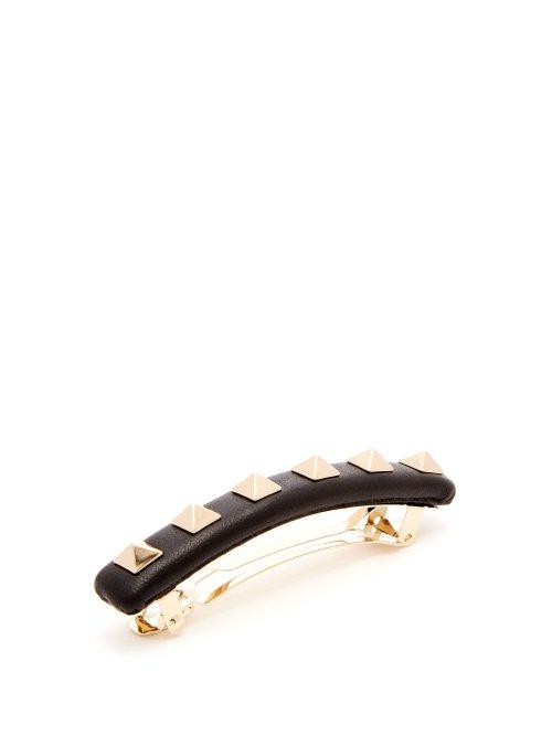 Matchesfashion.com Valentino - Rockstud Leather Hair Clip - Womens - Black