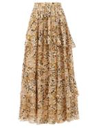 Matchesfashion.com Etro - Breton Floral-print Tiered Silk-blend Maxi Skirt - Womens - Yellow Multi