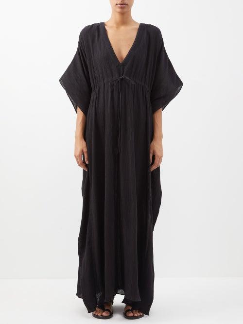 Raey - Drawstring Cotton Cheesecloth Kaftan - Womens - Black