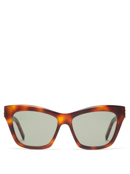 Matchesfashion.com Saint Laurent - Ysl-logo Square Tortoiseshell-acetate Sunglasses - Womens - Tortoiseshell