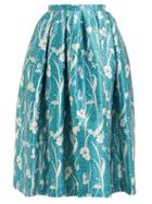 Matchesfashion.com Rochas - Floral Brocade Pleated Skirt - Womens - Blue Multi
