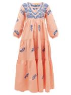 Matchesfashion.com Muzungu Sisters - Frangipani Floral-embroidered Tiered Dress - Womens - Pink Multi