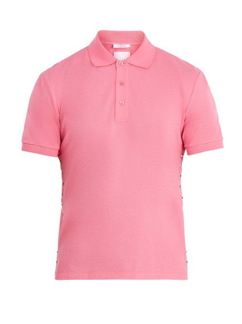 Matchesfashion.com Valentino - Rockstud Untitled #16 Cotton Piqu Polo Shirt - Mens - Pink