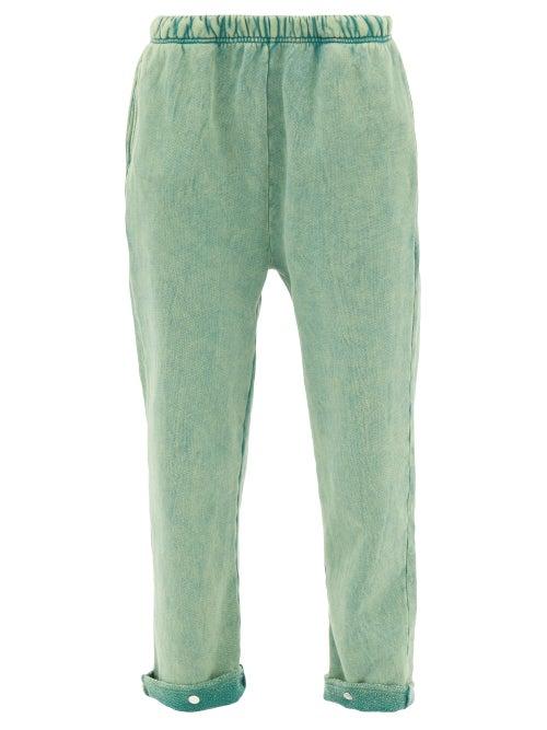 Les Tien - Snap-front Brushed-back Cotton Track Pants - Womens - Green