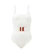 Matchesfashion.com Solid & Striped - The Nina Belted Ribbed Swimsuit - Womens - Cream