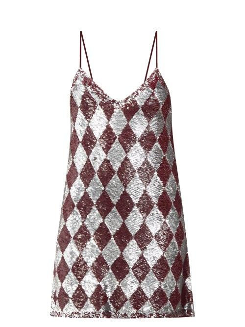 Ashish - Sequinned Harlequin Georgette Mini Dress - Womens - Burgundy Multi