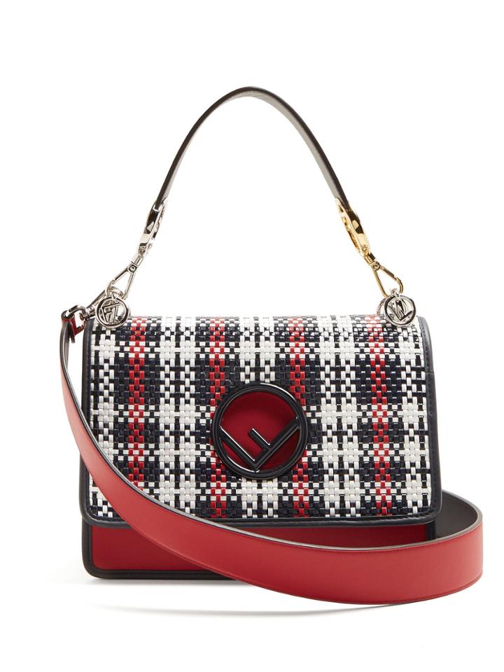 Fendi Kan I Logo Plaid Leather Shoulder Bag