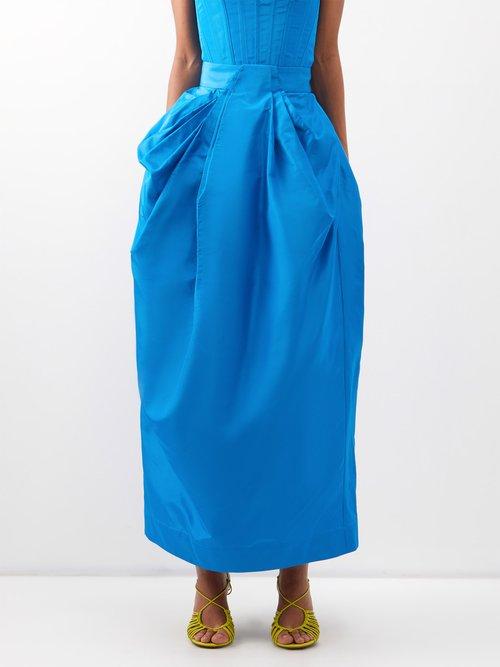 Christopher John Rogers - Voluminous Pleated Silk-faille Skirt - Womens - Blue