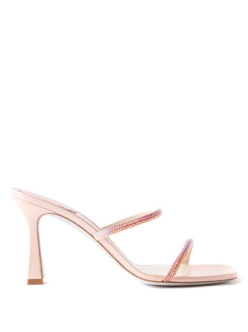 Rene Caovilla - Bessie Crystal-strap Satin Mules - Womens - Pink