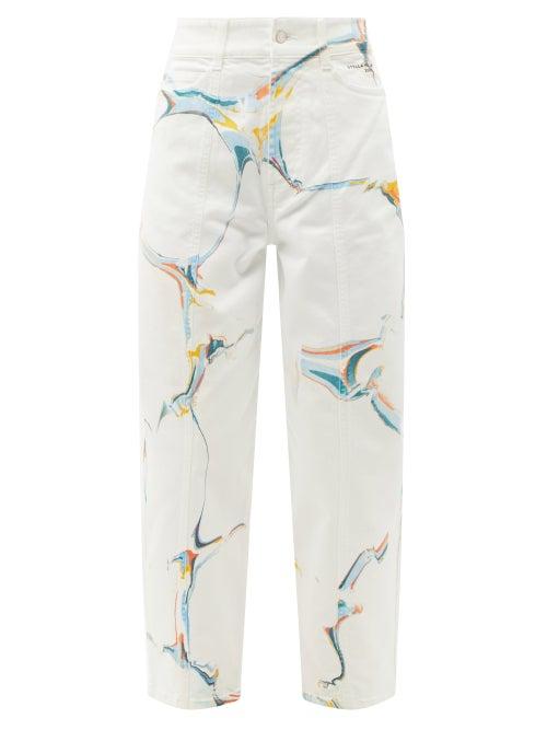 Matchesfashion.com Stella Mccartney - Marble-print Tapered-leg Jeans - Womens - White Multi