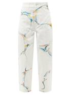 Matchesfashion.com Stella Mccartney - Marble-print Tapered-leg Jeans - Womens - White Multi