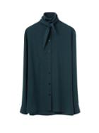 Lemaire - Tie-neck Silk-crepe Shirt - Womens - Dark Green