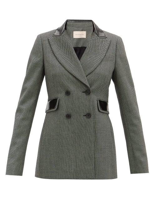 Matchesfashion.com Christopher Kane - Double-breasted Wool And Faux-leather Jacket - Womens - Black White