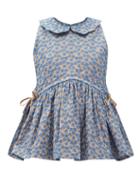 Matchesfashion.com Kika Vargas - Peplum-hem Floral-embroidered Cotton-blend Top - Womens - Blue Multi