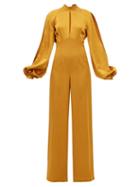 Taller Marmo - Huston Backless Balloon-sleeve Crepe Jumpsuit - Womens - Gold