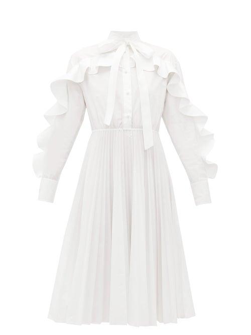 Matchesfashion.com Valentino - Ruffled Cotton-blend Poplin Midi Dress - Womens - White