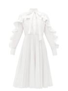 Matchesfashion.com Valentino - Ruffled Cotton-blend Poplin Midi Dress - Womens - White