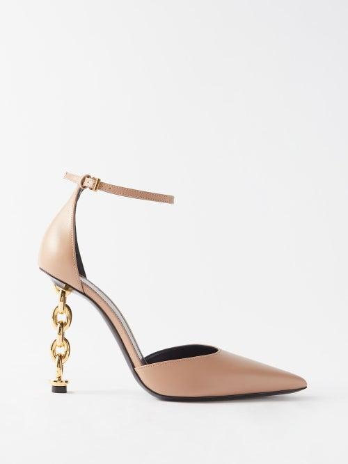 Tom Ford - Chain-heel 105 Leather Pumps - Womens - Natural