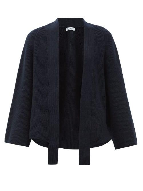 Matchesfashion.com Johnston's Of Elgin - Raglan-sleeve Ribbed-cashmere Waterfall Cardigan - Womens - Navy