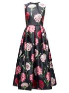 Matchesfashion.com Dolce & Gabbana - Carnation Print Pleated Satin Dress - Womens - Black Multi