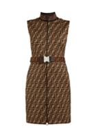 Matchesfashion.com Fendi - Ff Jacquard Cotton Blend Mini Dress - Womens - Brown Multi