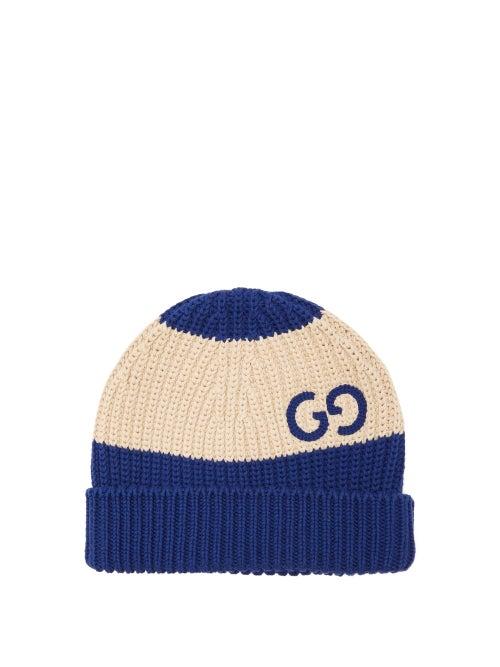 Mens Accessories Gucci - Gg Striped Beanie Hat - Mens - Blue Multi