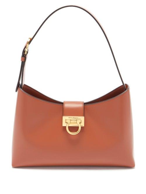 Ladies Bags Salvatore Ferragamo - Trifolio Leather Shoulder Bag - Womens - Tan