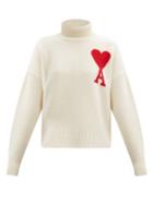 Matchesfashion.com Ami - Ami De Coeur-intarsia Roll-neck Wool Sweater - Womens - Ivory