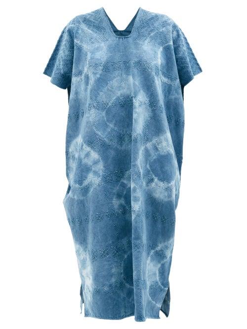 Pippa Holt - Tie-dye Geometric-jacquard Cotton Kaftan - Womens - Blue Print
