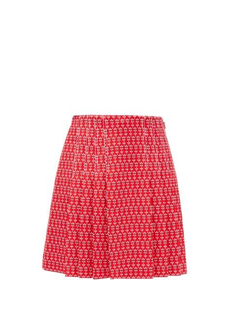 Matchesfashion.com Gucci - Pleated Floral-jacquard Cotton-blend Skirt - Womens - Red Multi