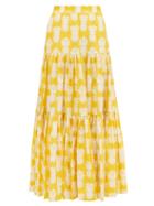 Matchesfashion.com La Doublej - Pineapple-print Tiered Cotton Maxi Skirt - Womens - Yellow Print