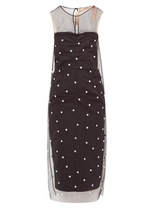 Matchesfashion.com No. 21 - Crystal Studded Tulle & Faille Midi Dress - Womens - Black