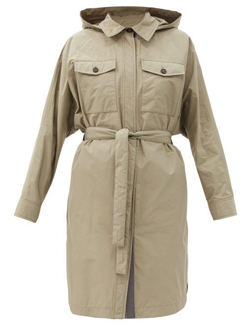 Matchesfashion.com Brunello Cucinelli - Hooded Belted Cotton-blend Parka - Womens - Light Green