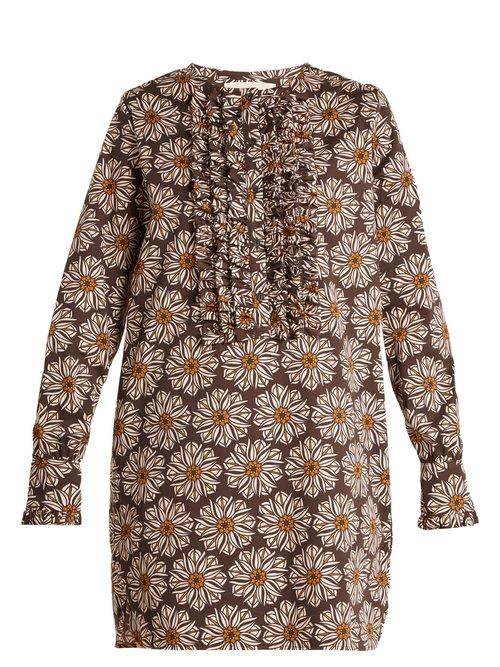 Matchesfashion.com La Doublej - The Tuxedo Cotton Blend Mini Dress - Womens - Brown Multi