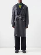 Sacai - Double-breasted Belted Felt Coat - Mens - Grey