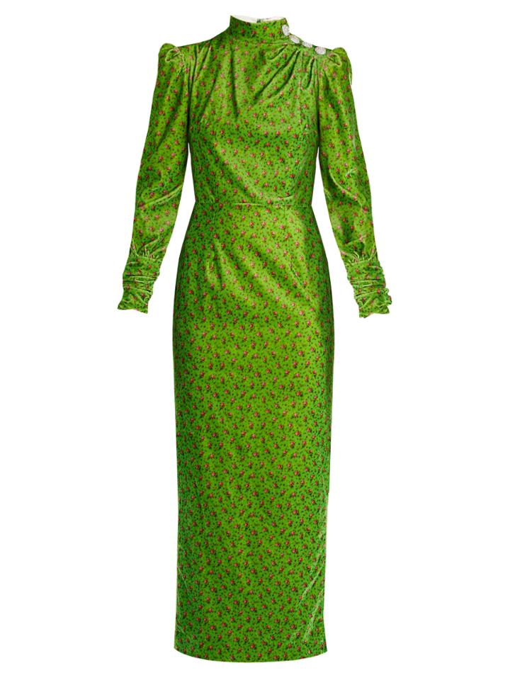 Alessandra Rich Floral-print Crystal-embellished Velvet Dress