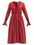 Matchesfashion.com Escvdo - Cora Crochet-trim Cotton Midi Dress - Womens - Dark Red