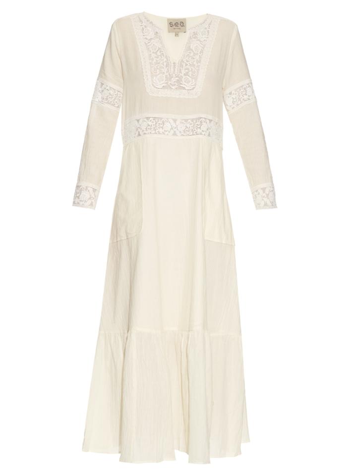 Sea Embroidered Long-sleeved Maxi Dress