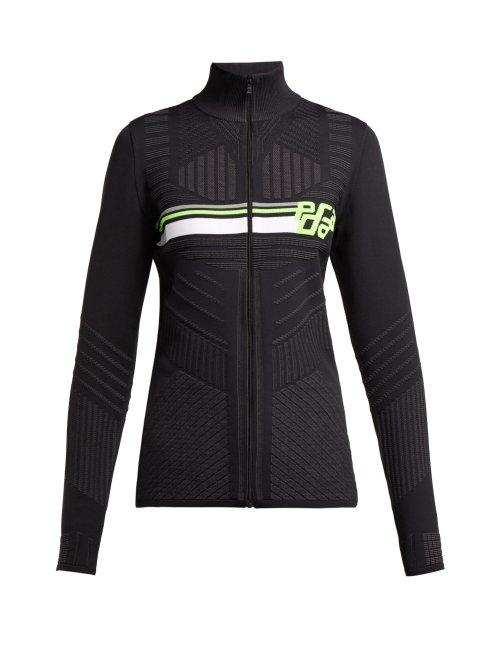 Matchesfashion.com Prada - Geometric Jacquard Zip Up Top - Womens - Black Green